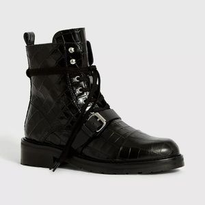 Allsaints Donita Crocodile Black Moto Boots